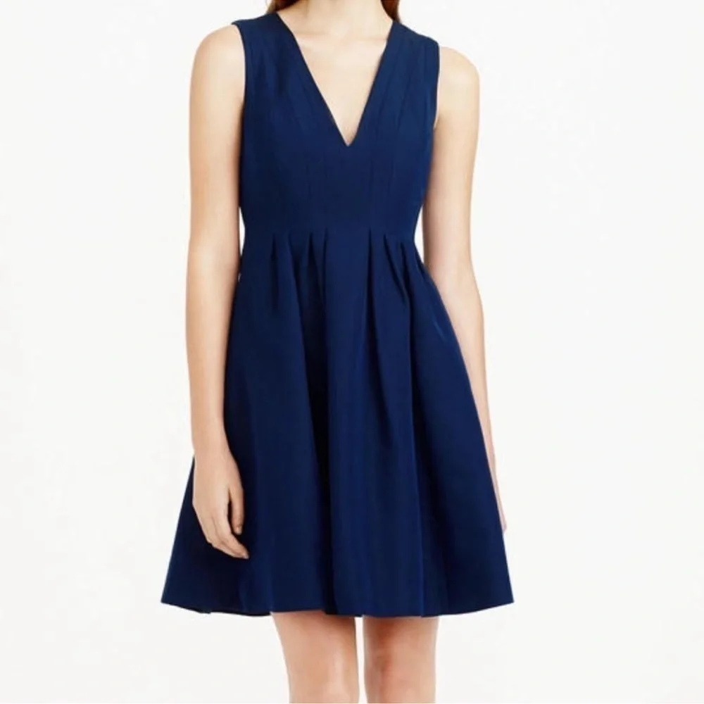 J. Crew Dresses | J. Crew Navy Blue Pleated Fit And Flare V Neck Dress...size 8